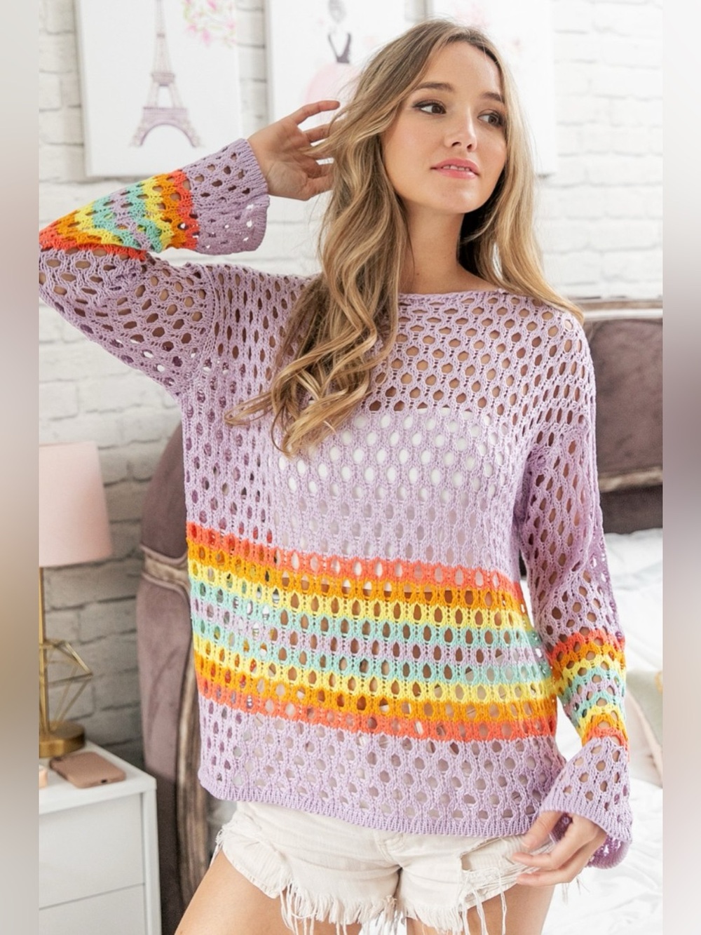 BiBi Rainbow Stripe Hollow Out Cover Up